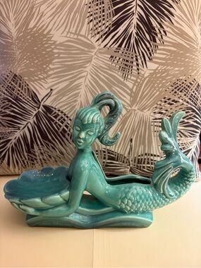 Vtg Royal Haeger Mermaid Planter Vase Aqua Green Mid Century Modern Art Pottery